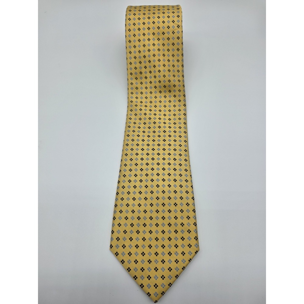 Vintage Tommy Hilfiger 100% Silk Geometric Yellow Blue Short Tie 55" x 3.5"